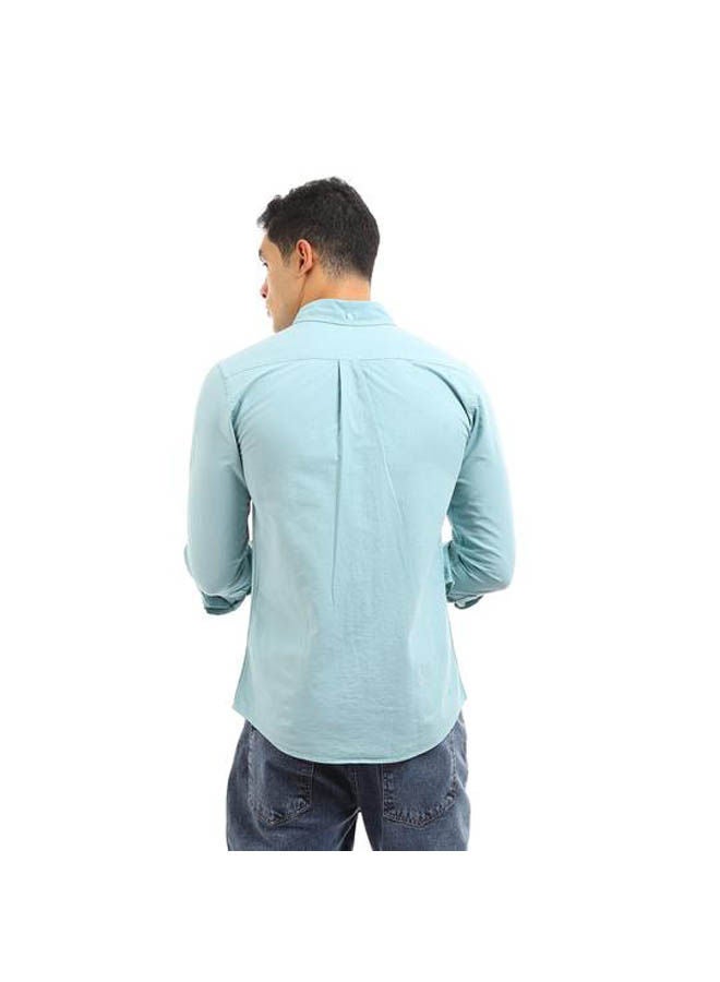 Andora - Plain-Basic Collared Neck Long Sleeve Shirt Green - Image 1