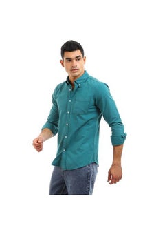 Andora Plain-Basic Collared Neck Long Sleeve Shirt Green  - Image 2