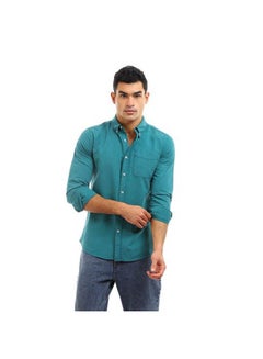 Andora Plain-Basic Collared Neck Long Sleeve Shirt Green  - Image 1