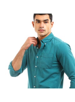 Andora Plain-Basic Collared Neck Long Sleeve Shirt Green  - Image 3