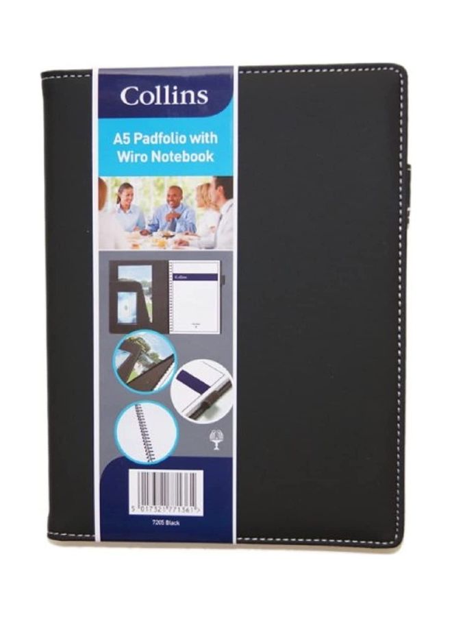 Collins A5 Pad Folio Wiro Notebook Black - Image 1