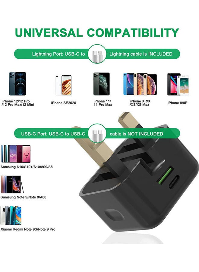 Rock Pow 20W UK Type C Fast Charger Adapter with Lightning Cable Black  - Image 3