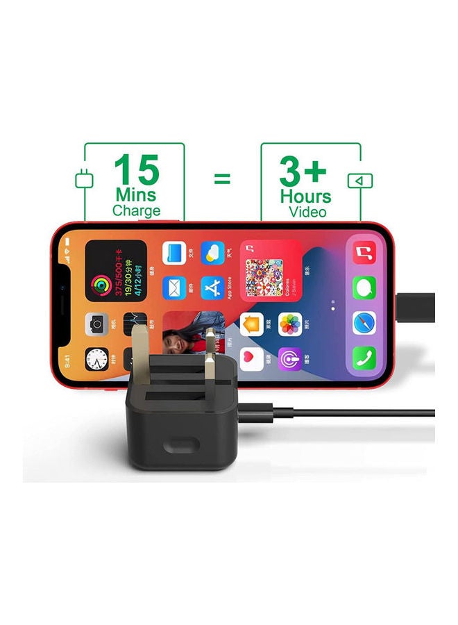 Rock Pow 20W UK Type C Fast Charger Adapter with Lightning Cable Black  - Image 4