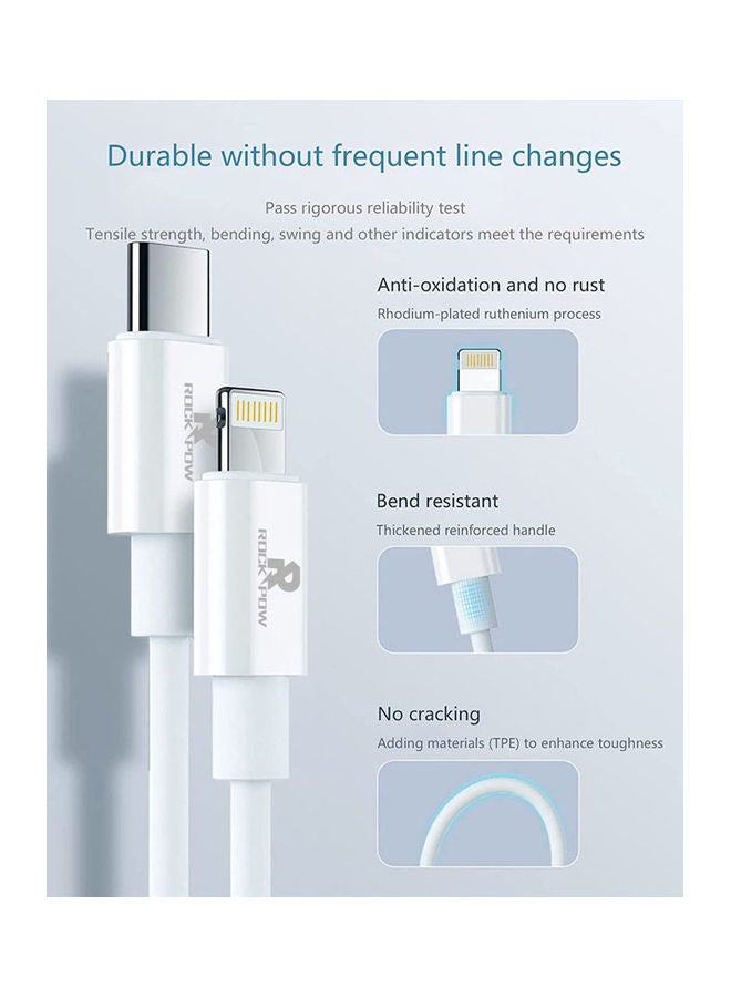 Rock Pow - 20W UK Type C Fast Charger Adapter with Lightning Cable White - Image 1