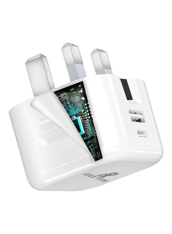 Rock Pow - 20W UK Type C Fast Charger Adapter with Lightning Cable White - Image 1