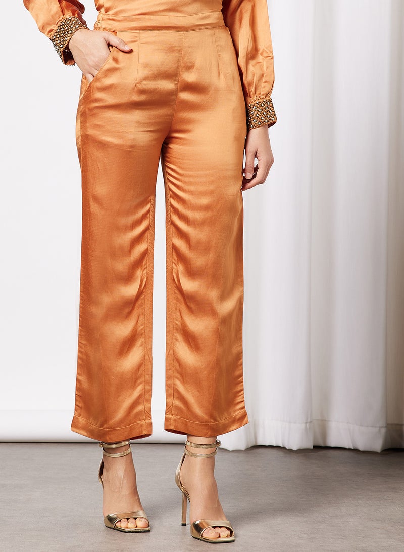 Threadz by Ajooni - Embellished Blouse and Pant Set Rust - Image 1