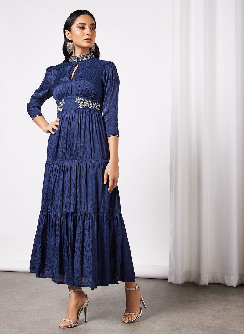 Threadz by Ajooni Embroidered Tier Dress Navy  - Image 1