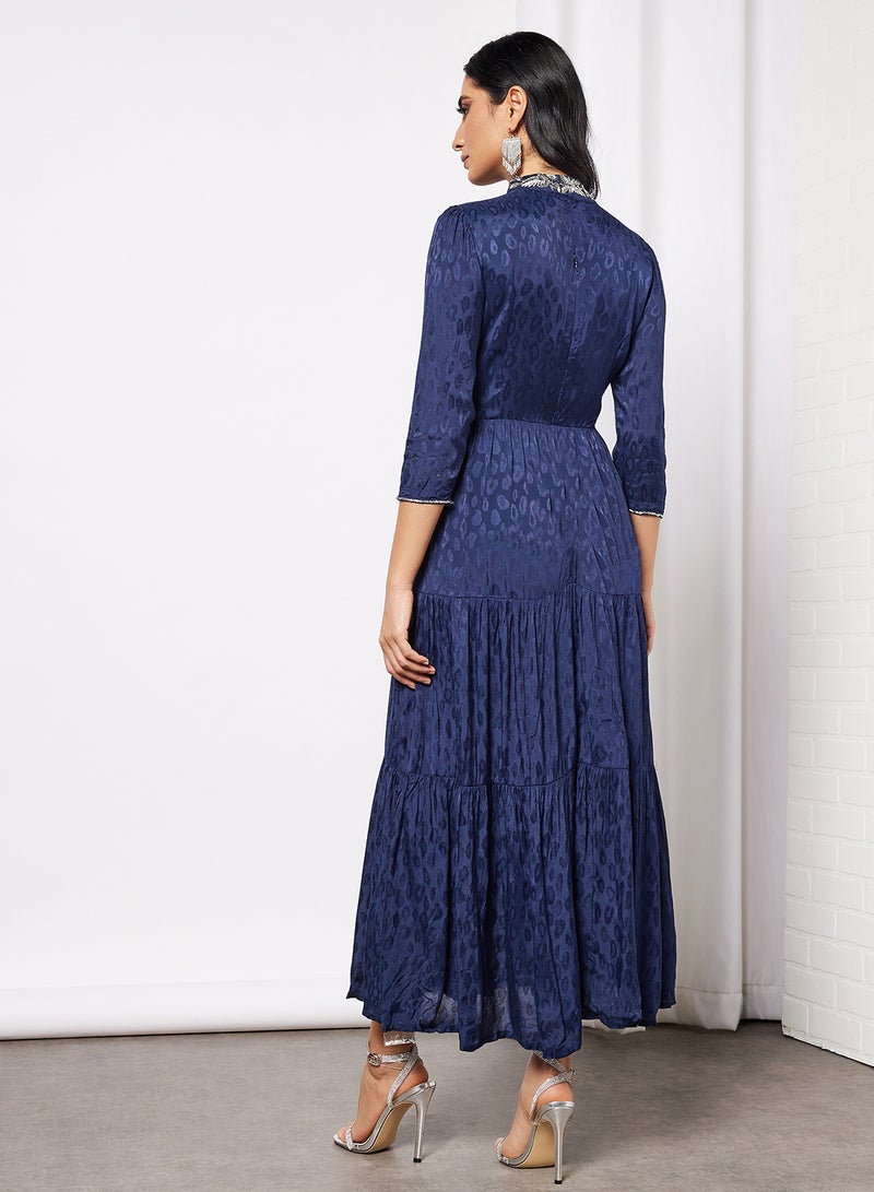 Threadz by Ajooni Embroidered Tier Dress Navy  - Image 2