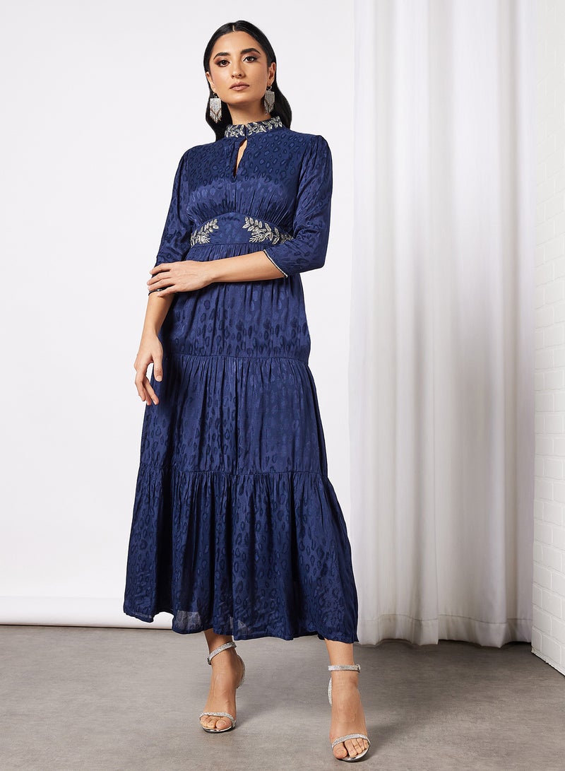 Threadz by Ajooni Embroidered Tier Dress Navy  - Image 3