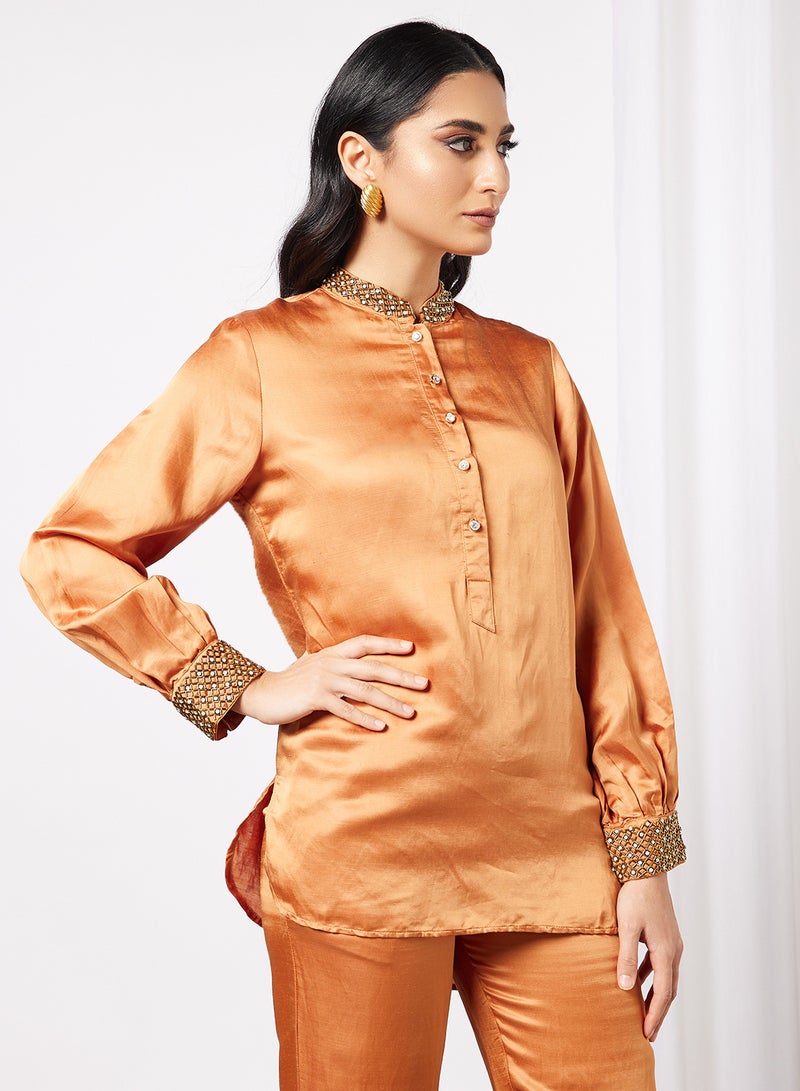 Threadz by Ajooni - Embellished Blouse and Pant Set Rust - Image 1