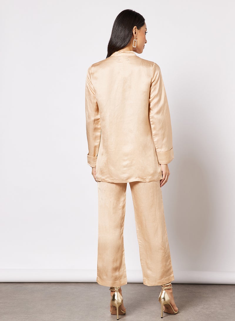 Threadz by Ajooni Embellished Co-Ord Pant Set Beige - Image 2