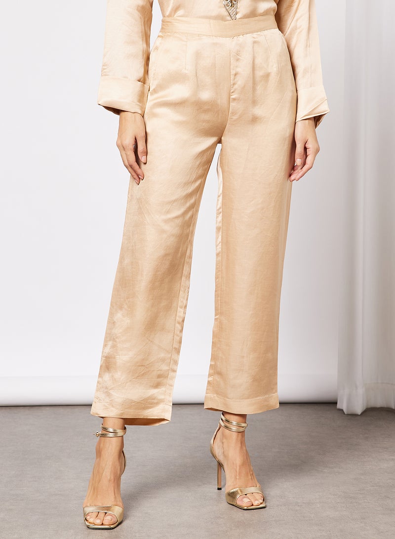Threadz by Ajooni Embellished Co-Ord Pant Set Beige - Image 4