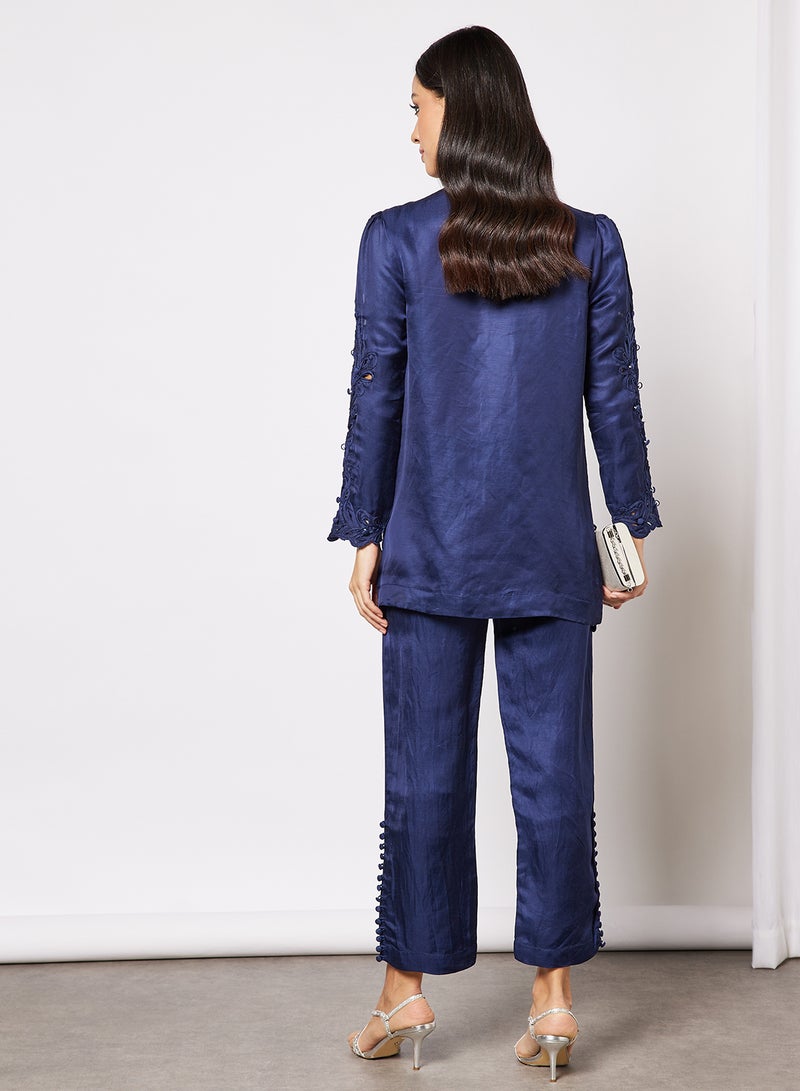 Threadz by Ajooni Cutwork Button Detail Pant Set Navy  - Image 2