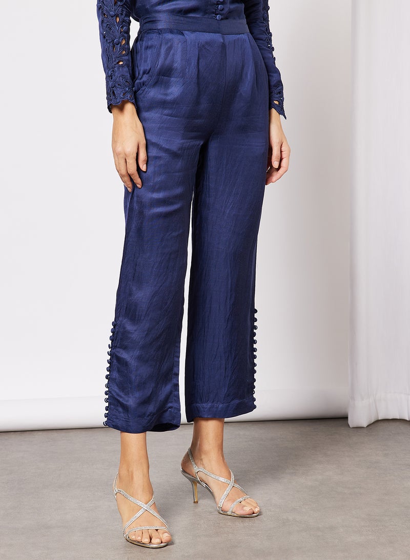 Threadz by Ajooni Cutwork Button Detail Pant Set Navy  - Image 4
