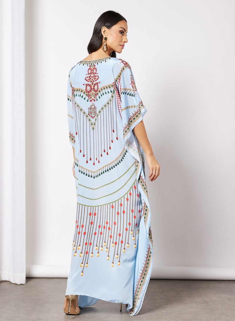 THE ARAB STUDIO - Rhinestone Embellished Jalabiya Aqua - Image 1