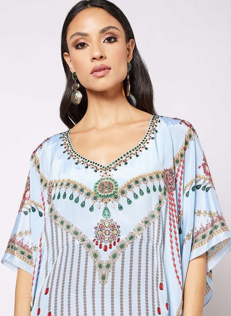 THE ARAB STUDIO - Rhinestone Embellished Jalabiya Aqua - Image 1