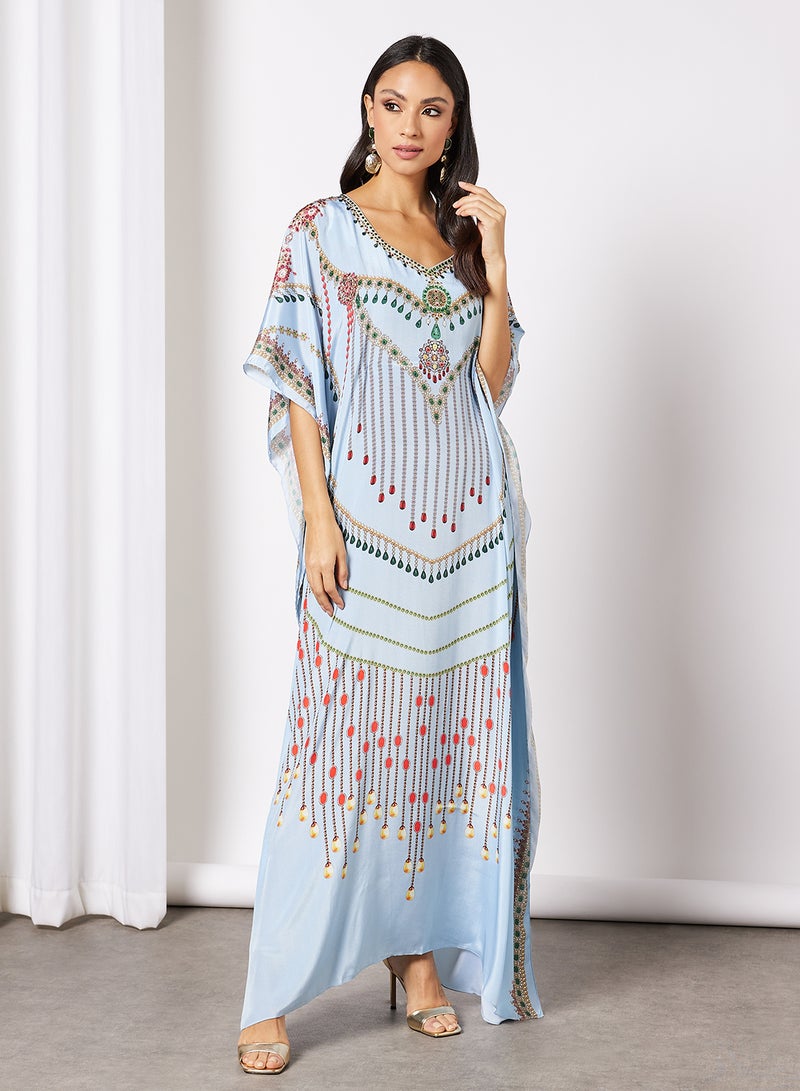 THE ARAB STUDIO - Rhinestone Embellished Jalabiya Aqua - Image 1
