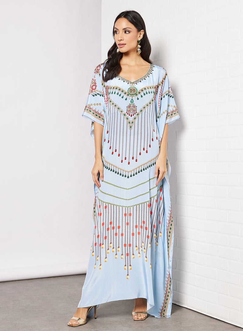THE ARAB STUDIO - Rhinestone Embellished Jalabiya Aqua - Image 1