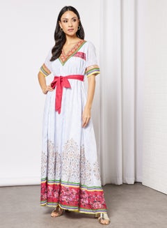 THE ARAB STUDIO Floral Print Kaftan White  - Image 1