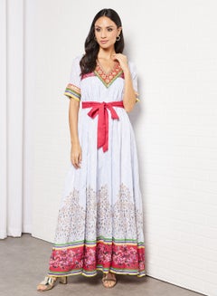 THE ARAB STUDIO Floral Print Kaftan White  - Image 3