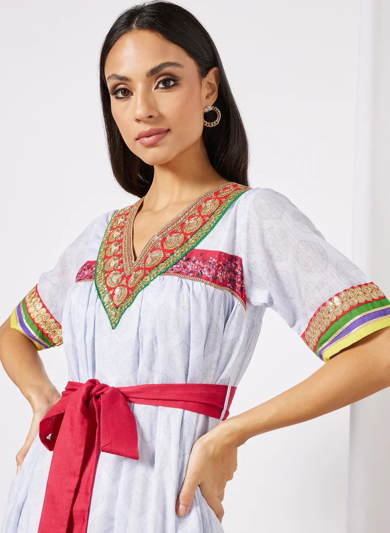THE ARAB STUDIO Floral Print Kaftan White