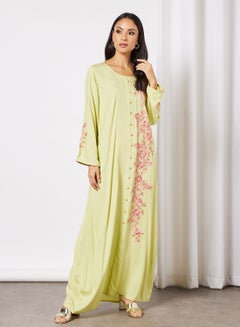 THE ARAB STUDIO Floral Embroidered Jalabiya Green  - Image 1
