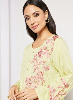 THE ARAB STUDIO Floral Embroidered Jalabiya Green  - Image 4