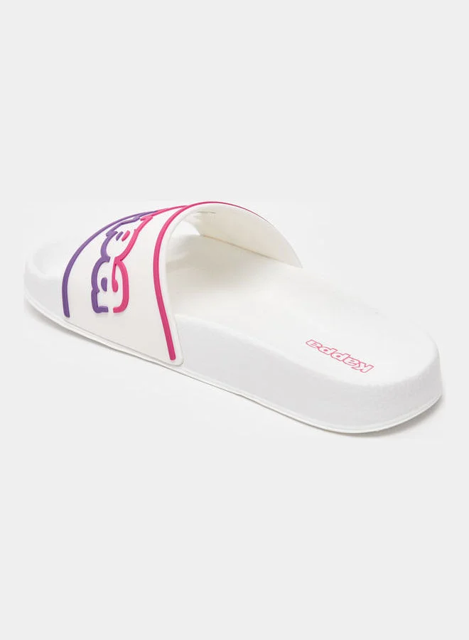 Kappa Women's Logo Print Open Toe Slide Slippers White