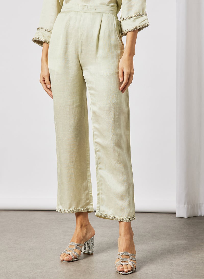 Threadz by Ajooni - Collar Neck Top And Pants Set Green - Image 1