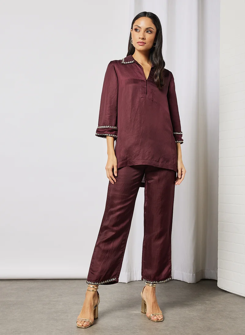 Threadz by Ajooni Collar Neck Top And Pants Set
