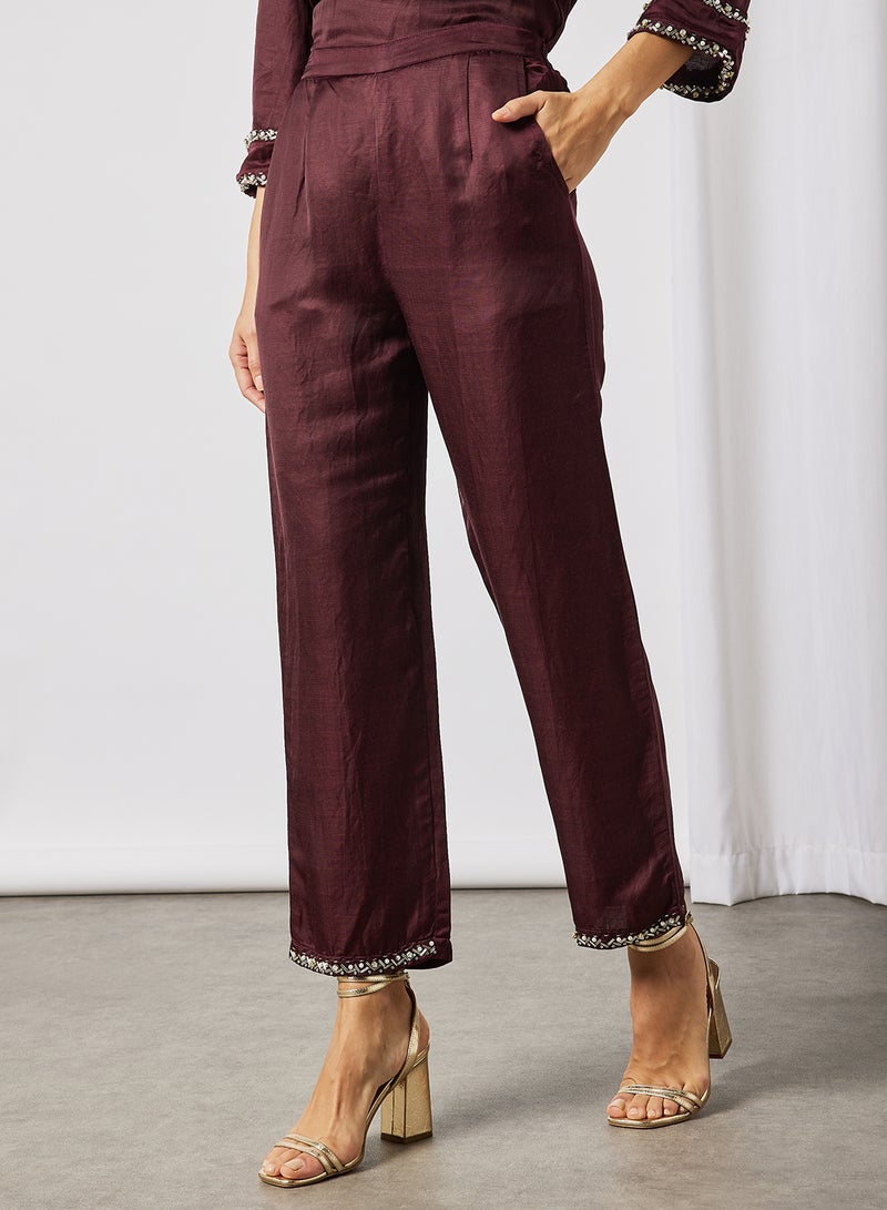 Threadz by Ajooni Collar Neck Top And Pants Set Brown  - Image 4