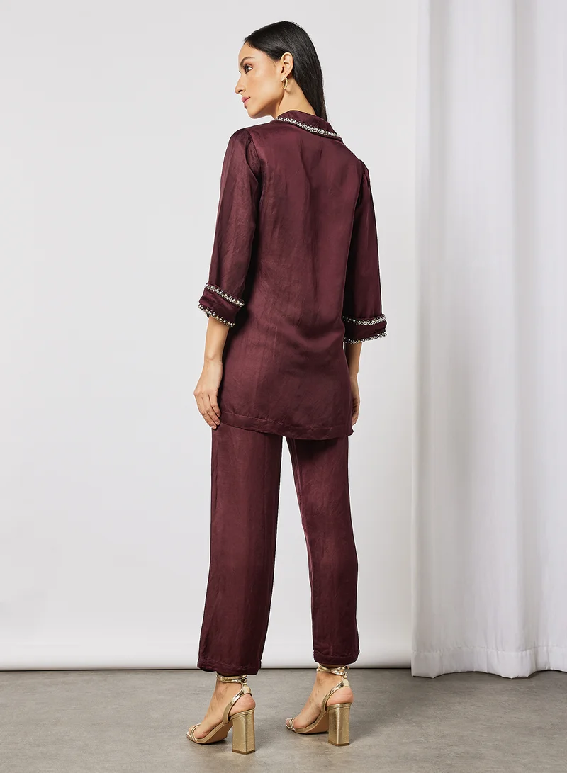 Threadz by Ajooni Collar Neck Top And Pants Set