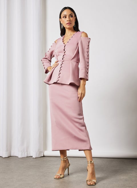 Button Detail Midi Dress Blush