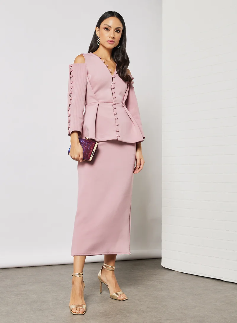 Threadz by Ajooni Button Detail Midi Dress Blush