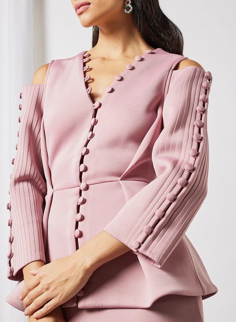 Threadz by Ajooni Button Detail Midi Dress Blush