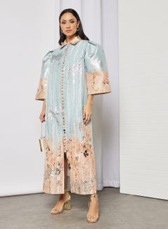Threadz by Ajooni Printed Hem Front Buttoned Kaftan Dress Grey  - Image 3