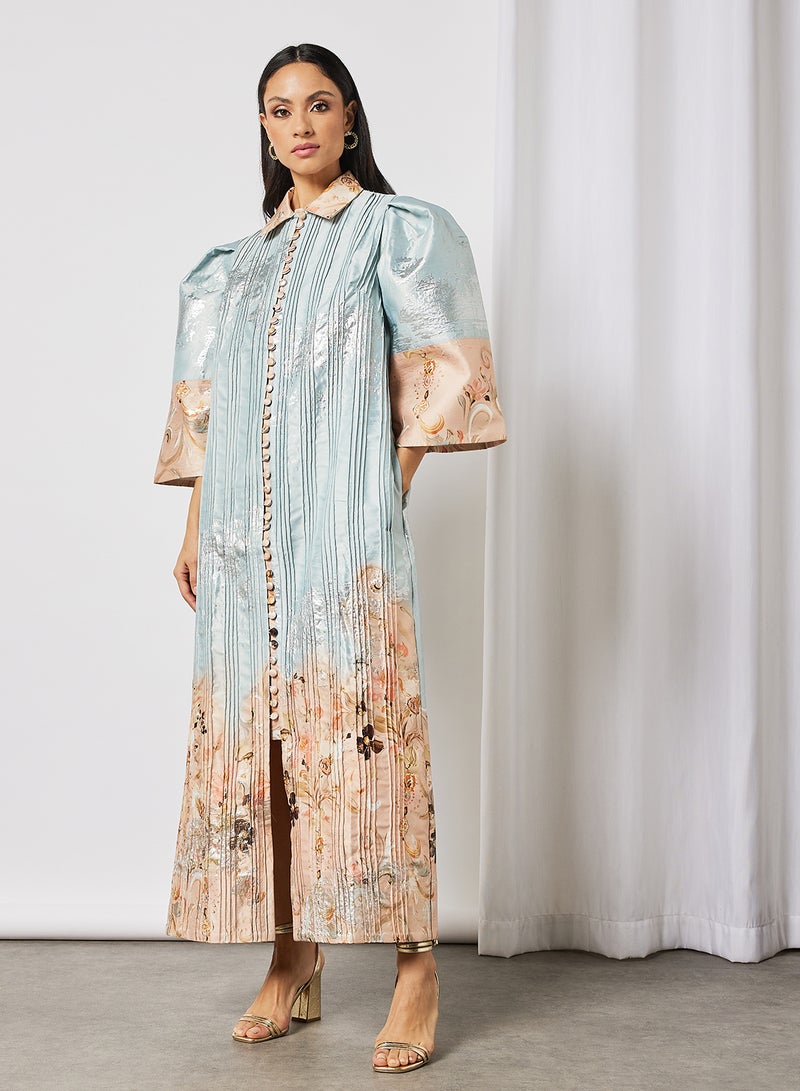 Threadz by Ajooni Printed Hem Front Buttoned Kaftan Dress Grey  - Image 1