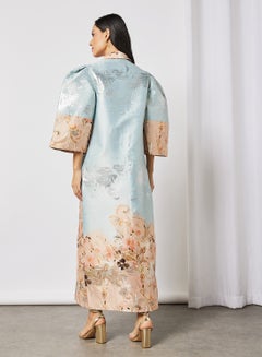 Threadz by Ajooni Printed Hem Front Buttoned Kaftan Dress Grey  - Image 2