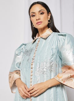 Threadz by Ajooni Printed Hem Front Buttoned Kaftan Dress Grey  - Image 4