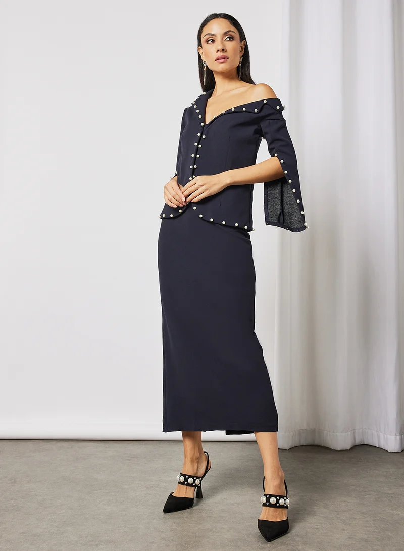 Threadz by Ajooni Faux Pearl Detailed Jacket Dress