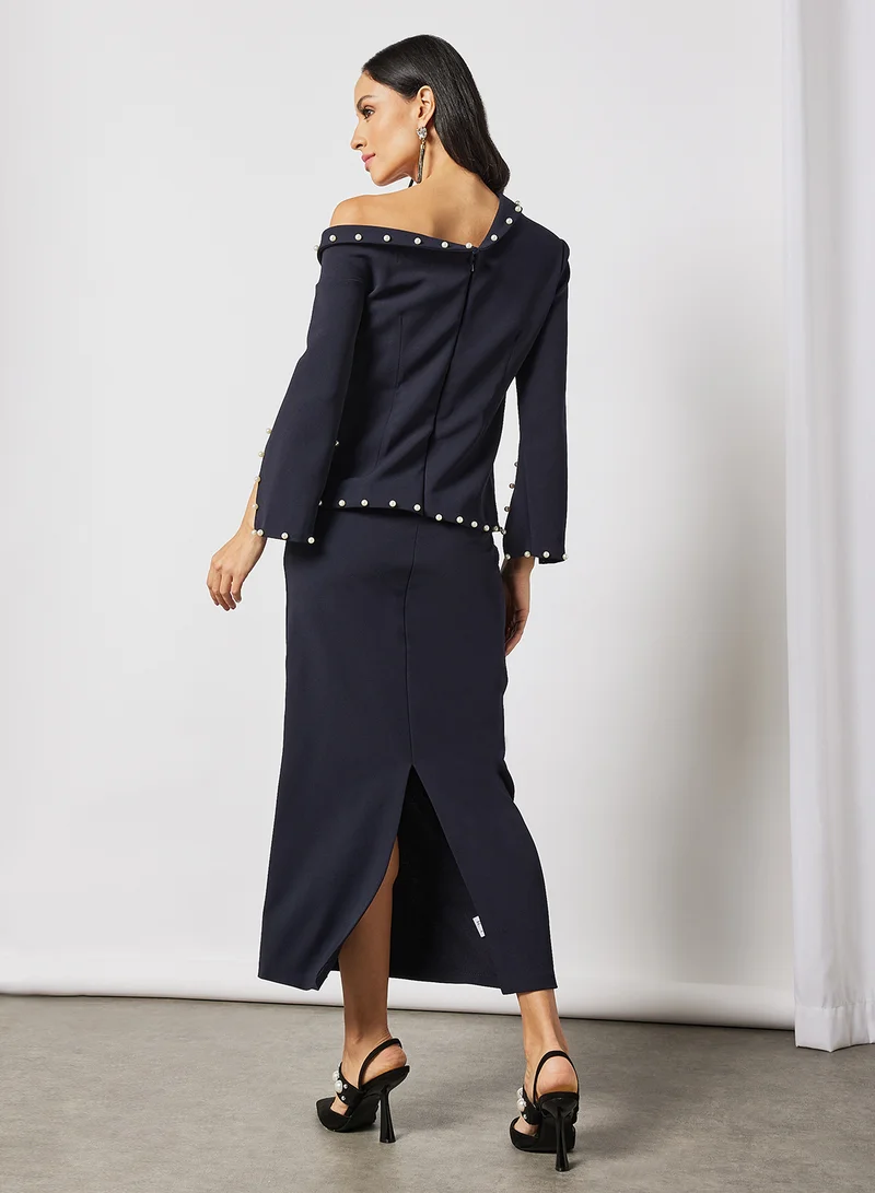 Threadz by Ajooni Faux Pearl Detailed Jacket Dress