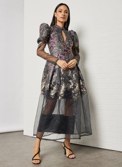 Threadz by Ajooni Floral Jacqurad Dress Multicolour  - Image 1