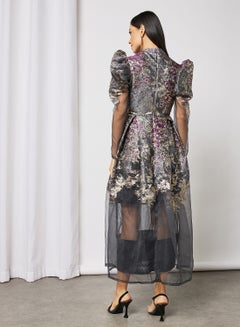Threadz by Ajooni Floral Jacqurad Dress Multicolour  - Image 2