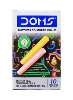 DOMS 10-Piece Dustless Coloured Chalk Multicolour  - Image 1