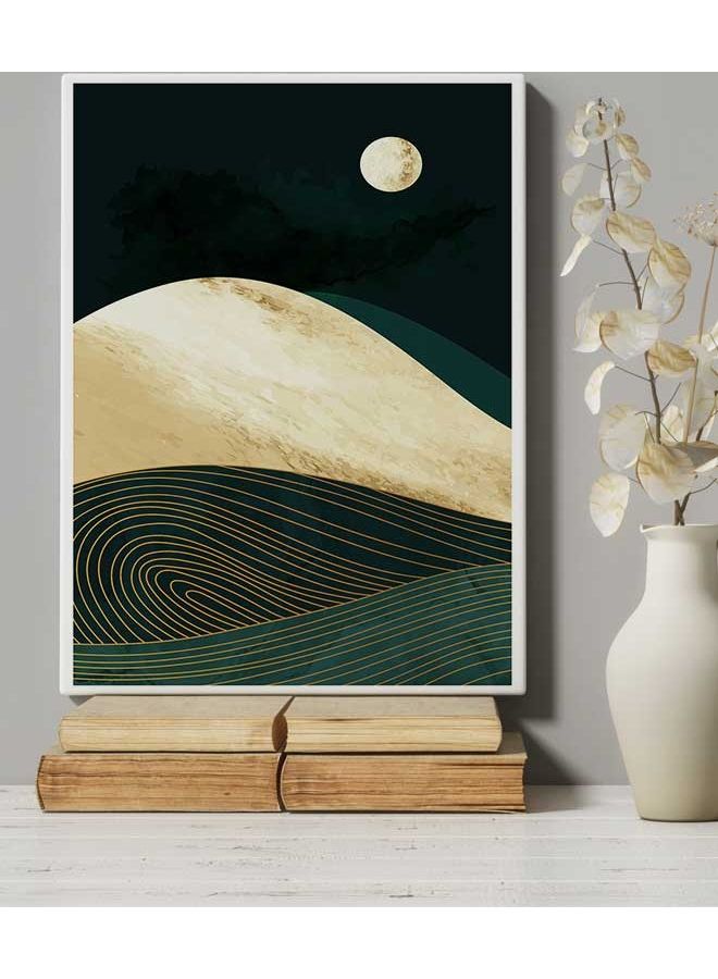 LOWHA - Sun Abstract Sea and Mountain Framed Canvas Wall Art Multicolour 40 x 60cm - Image 1