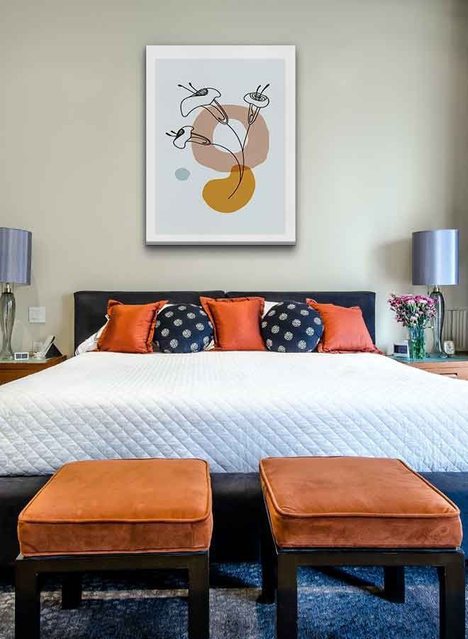 لوحة فنية من قماش الكانفاس بإطار لديكور الحائط تُمثل نباتات بنمط بوهيمي 40 x 60سم - Image 4