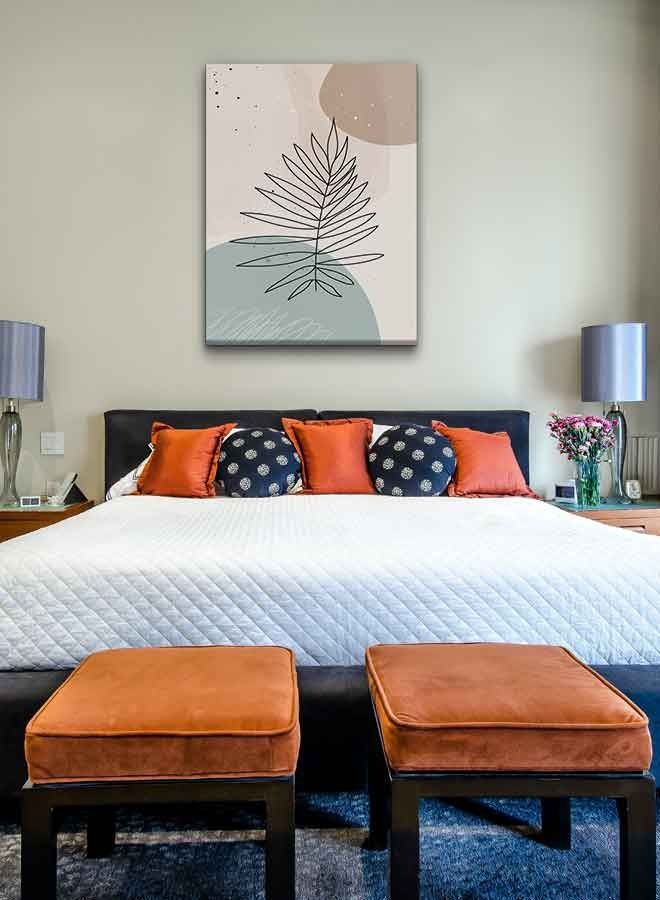 LOWHA - Modern Abstract Leaves Lines Framed Canvas Wall Art Multicolour 40 x 60cm - Image 1