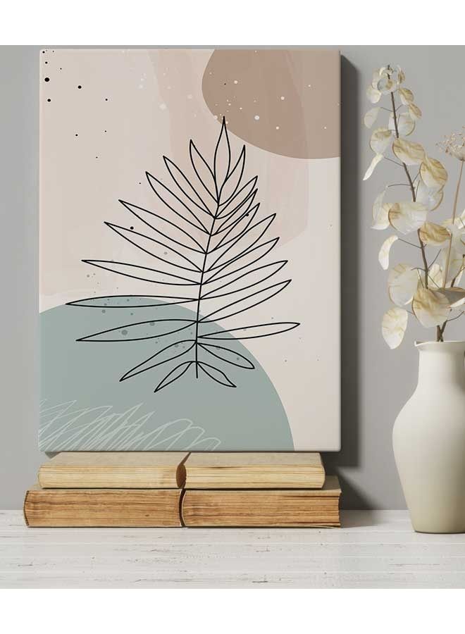 LOWHA - Modern Abstract Leaves Lines Framed Canvas Wall Art Multicolour 40 x 60cm - Image 1