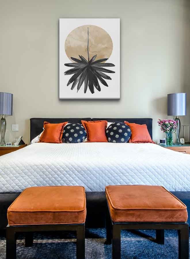 لوحة فنية من قماش الكانفاس بإطار بتصميم أوراق نخيل في منتصف القرن متعدد الألوان 40 x 60سم - Image 4