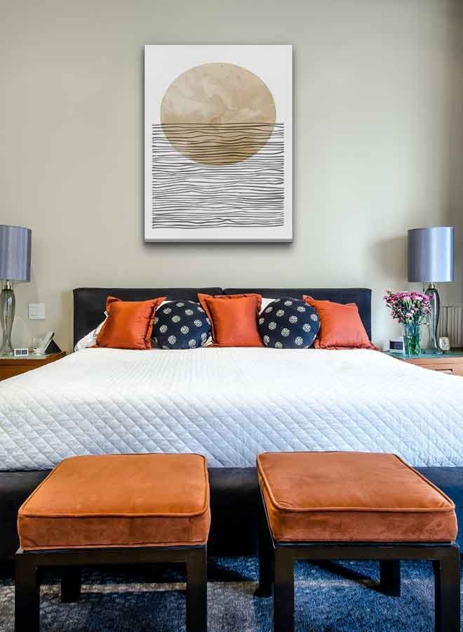 Mid Century Flat Sun Style Framed Canvas Wall Art Multicolour 40 x 60cm
